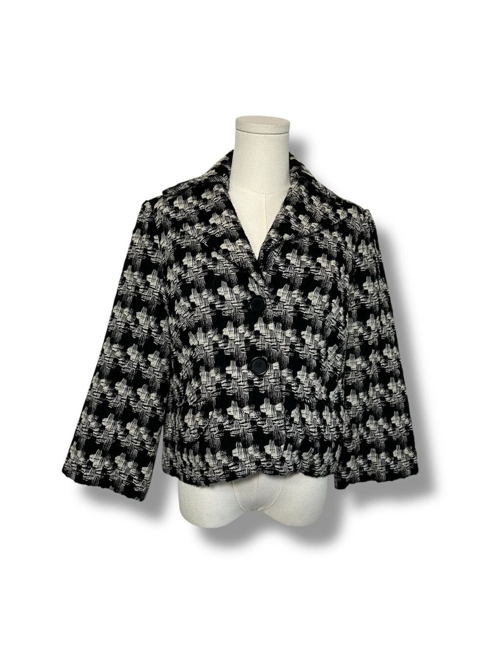 Robert Rodriguez Blazer Jacket Wool Black White Grey Houndstooth Cropped Size 10